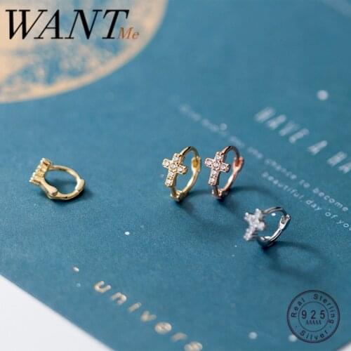 WANTME Minimalist Real 925 Sterling Silver Mini Small Cross Ear Buckle for Women Religious Ethnic Party Jewelry Charm Earrings