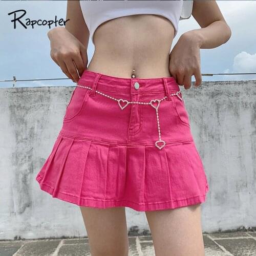 Rapcopter Women Y2K Jeans Skirts High Waist Pleated Skirts Zipper Mini Skirts Summer New 90S Streetwear Retro Sexy Short Skirts