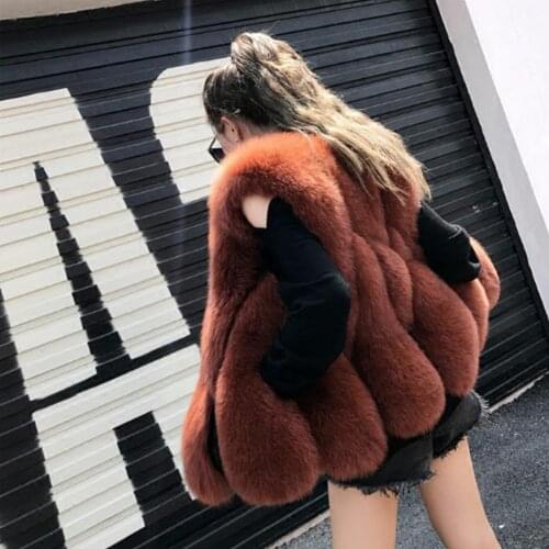 XS-4XL Plus Size Winter Women Luxury Faux Fox Fur Vest Coat Thicker Warm Sleeveless Waistcoat Fake Fur Outerwear Feminino L1716