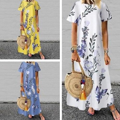 Womens 2021 Summer Summer Autumn Short Sleeve Round Neck Pleated Printed All-Match Dress Women Fashion Casual Loose Dress