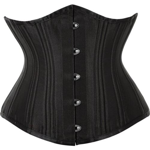 Plus Size Underbust Corset Double Steel Boned Waist Trainer Satin Steampunk Slim Waist Control Waist Cinch Corsets Bustiers
