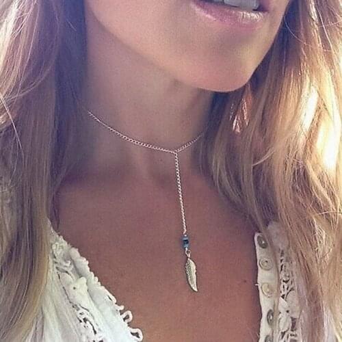 Vintage Handmade Beaded Choker Necklaces Women Bohemian Style Feather Pendant Chain Necklace Womens Jewelry Collier