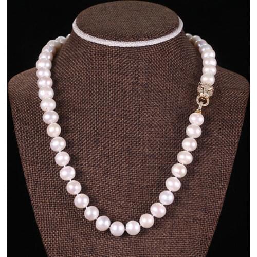 New four styles 10-11mm white pink purple black freshwater pearl micro inlay zircon leopard head buckle accessories necklace lo