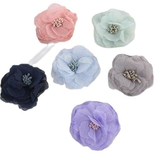 10PCS 6cm Newborn Decorative Fabric Flowers with Leaves for Home Garden Fashion Burnt Edge Flowers for Wedding Embellishment