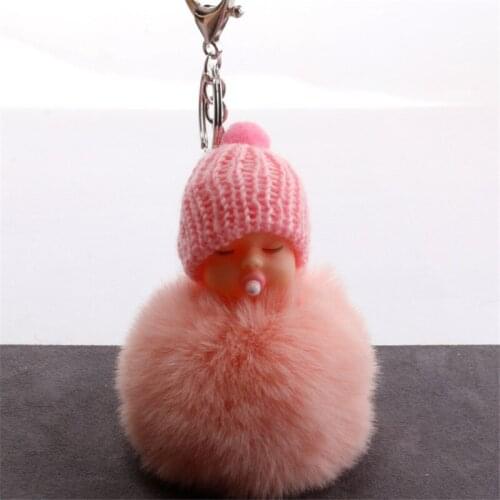 10pcs/lot Sleeping Doll Keychain Girls Fluffy Pompom Key chain llaveros pom pom keyring Key Holder Bag Chaveiro pom pom Porte
