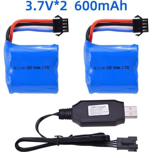 2pcs (3.7V*2) 7.4V 600mAh Battery + USB Charger For UDI 001 UDI001 HuanQi 960 Remote Control Boat BATTERY With SM-4P Plug