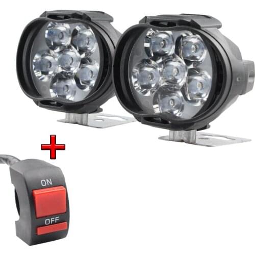 2pcs For Motorcycles Headlight White Super Bright 6 LED Working Spotlight Motorbike Fog Lamp LED Scooters Spotlight With Switch