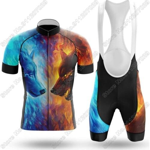 2021 Wolfs - Cycling Cycling Jersey Mens Set Summer Cycling Clothing Road Bike Shirts Suit Bicycle Bib Shorts MTB Wear Maillot