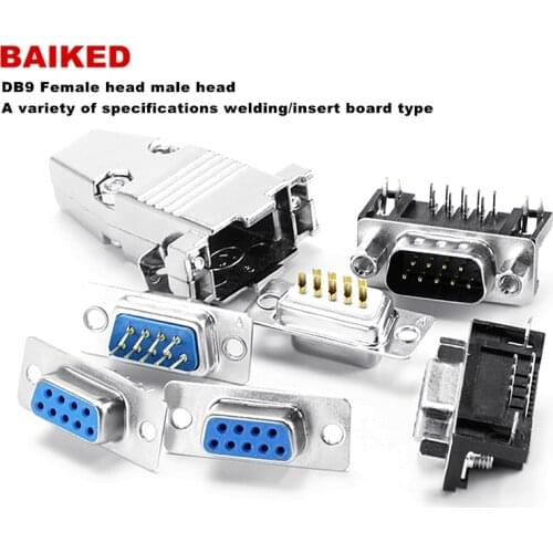 5Pcs DB9 Hole/Pin Female/Male Welded Connector RS232 serial port socket D-SUB adapter 9pin Insert/weld line type Metal case