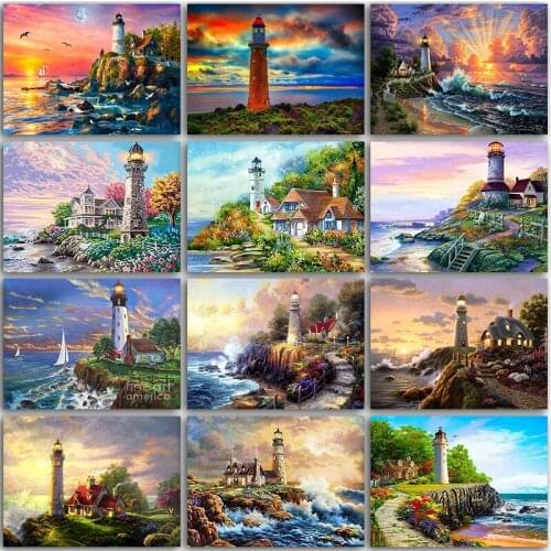 5D DIY Diamond Painting landscape lighthouse scenery Sunset Full Square&Round Diamond mosaic embroidery Cross stitch home decor