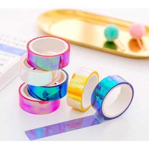 6pcs Glitter Rainbow Laser Washi Tape Decorative Adhesive Masking Tapes DIY School Supplies Stationery