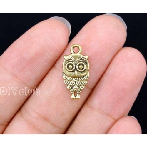 80pcs-Antique Gold 2 Sided Owl Charms Pendant 18x9mm
