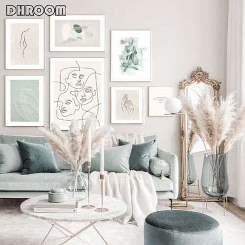 Abstract Line Canvas Gray Green Wall Art Minimalist Print Painting Nordic Poster Abstract Picture Modern Living Room Decor