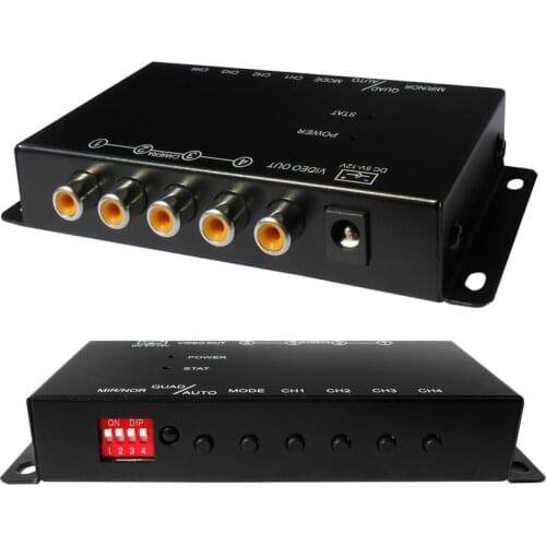 Car 4-Way Composite RCA Video Splitter Distribution support car rear front side view cameras four cameras control box switch