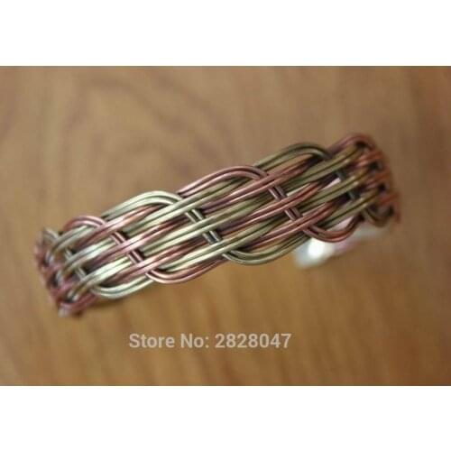 BR336 Ethnic Tibetan Jewelry 3 Color Copper Knotted Vintage Open Back Cuff Bangle Handmade Nepal Girls 15mm Adjustable Bracelet