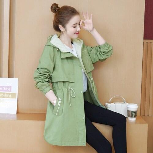 Casaco feminino Large Size Windbreaker Womens Mid-Length Coat New Loose Spring Autumn Casual Hooded Jacket Female Outerwear