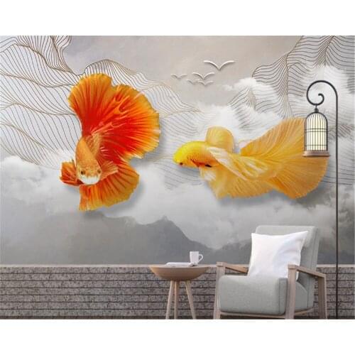 Beibehang behang Photo wallpaper 3D original modern minimalist hand-painted guppy abstract lines sky TV background wallpaper
