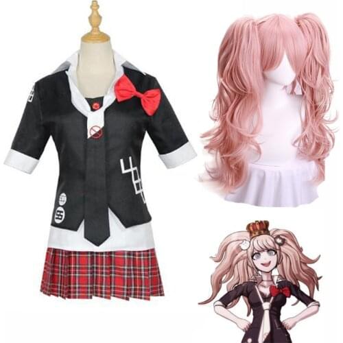Anime Danganronpa Cosplay Costume Enoshima Junko Uniform Junko Enoshima Emboitement Inushio Kimuchi Trigger Pink Curly Wig