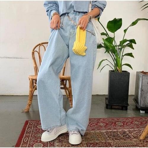 Fashion Womens Jeans Hara Juku Loose Wide-Leg Jeans Trousers Korean Blue Trousers Summer Oversized Anime Trousers Classic Pants
