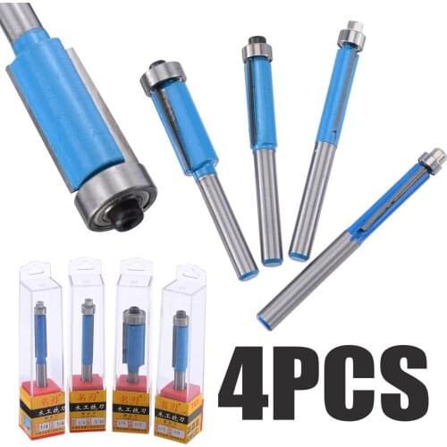 4Pcs 1/4" Shank Flush Trim Router Bit Set End Bearing Router Bits For Woodworking Tools Endmill Milling Cutter 6/8/10/12mm