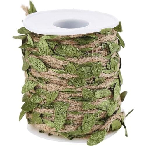Natural Jute Twine Creative Burlap Leaf Ribbon With Artificial Green Leaves For Art And Crafting Home Party Decoration Practical