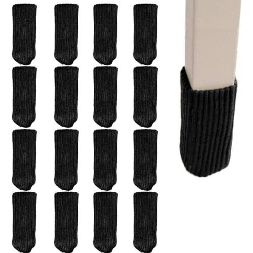 16pcs Chair Leg Socks Black Knitted Furniture Booties Covers High Elastic Table Leg Floor Protectors Reduce Noise Feet Covers