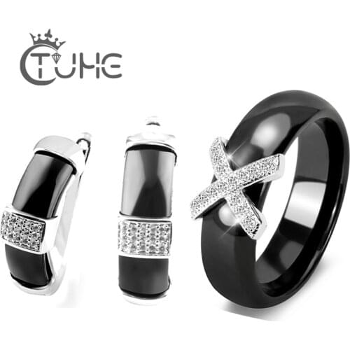 2018 New Elegant Princess Women Jewelry Set Zircon Cubic Ceramic Rings Earrings Jewelry Set For Women Bridal Wedding Party