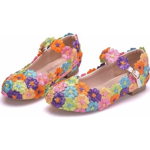 2020 New Wedding Party Floral Girls Shoes Princess Single Shoes For Girl Kids Children Casual Fashion Flowers High-heels