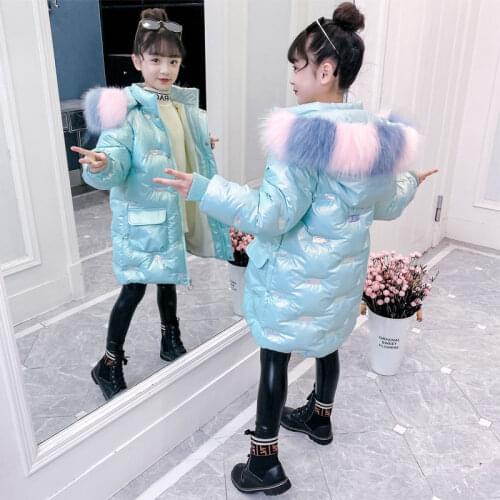 2021 new girls colorful windproof warmth cotton jacket with big fur collar coat