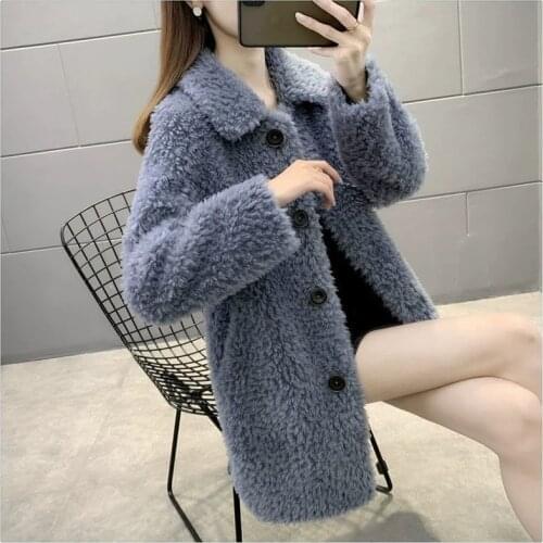 High Quality 2021 New Women Winter Fur Coat Soft Sheep Shearing Wool Jacket Female Plush Coat Lamb Fur Lined Overcoat Y797