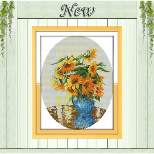 NEW!! Colorful Sunflower vase,Pattern print on canvas DMC 11CT 14CT Cross Stitch kit,needlework Set embroidery.Beautiful Flowers