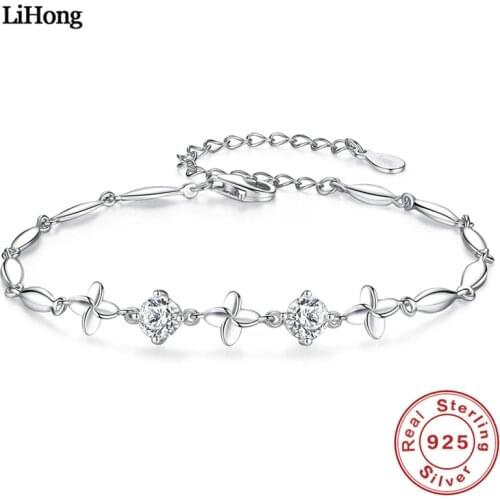 New Design 100% 925 Sterling Silver Bracelet Lucky Clover AAA Zircon Crystal Bracelet Woman Birthday Gift