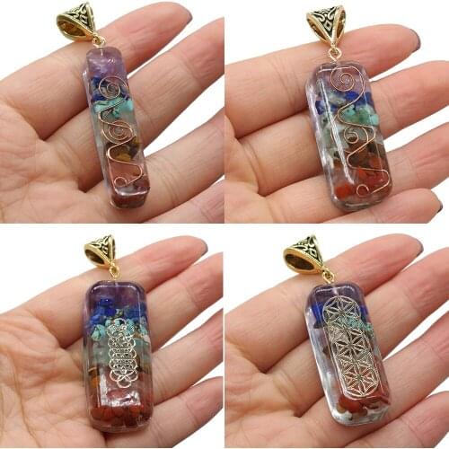 Charms Seven Chakras Natural Stone Pendant Rectangle Shape Pendant for Women Making DIY Jewelry Necklace Accessories Gift