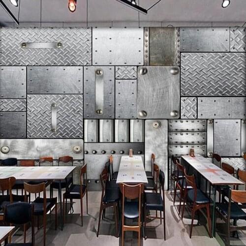 Custom Wallpaper Modern Fashion 3D Stereo Silver Grey Sheet Iron Murals Bar Coffee Shop Restaurant Background Wall Papers Fresco