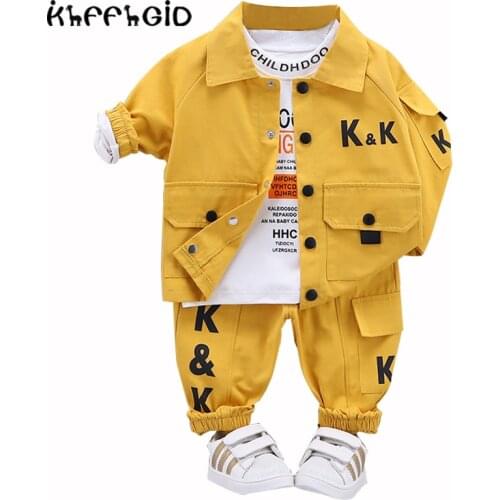 Popular childrens wear 2021 new spring and autumn childrens Corduroy stand collar cartoon Lapel shirt + corduroy coat + pants