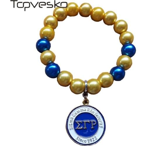 Sell Newly released Blue and gold Round SGR Charm Elastic pearl Beaded Bracelet