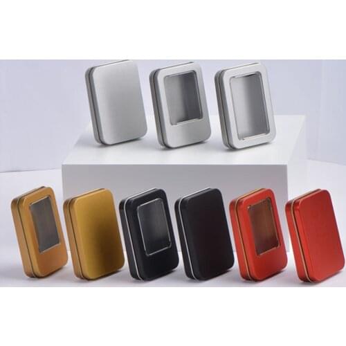 Rectangular Empty Metal Tin Can Clear Window Silver Gold Black Red Storage Box Case Organizer for Coin Key Electronic Product