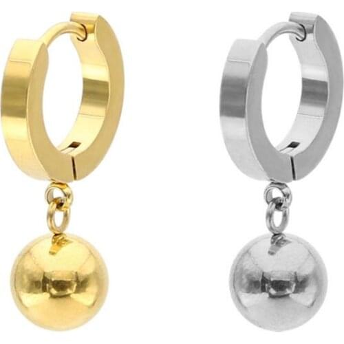 Ball Earrings Simple Pendant Dangle Stainless Steel Anti Allergy Ring Jewelry Brincos Titanium Polish Punk Fashion Women Men