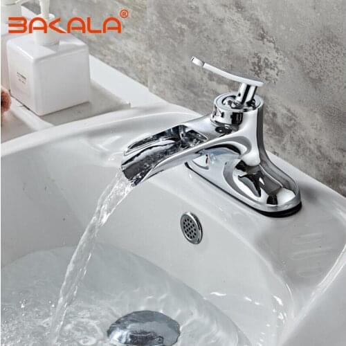 BAKALA NEW Bathroom Single-handled Double hole Waterfall basin mixer Cold and Hot Water Brass chrome sink basin mixer taps