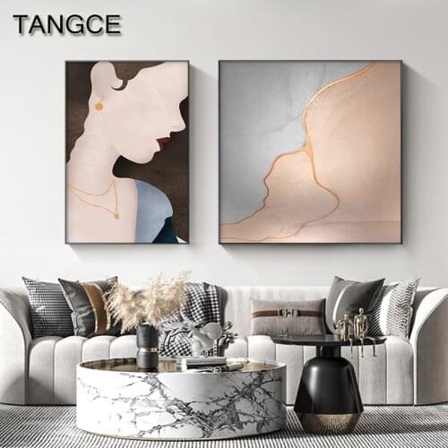 Modern Abstract Girl Face Posters and Prints Color Block Canvas Painting Nordic Wall Art Picture for Living Room Bedroom Decor