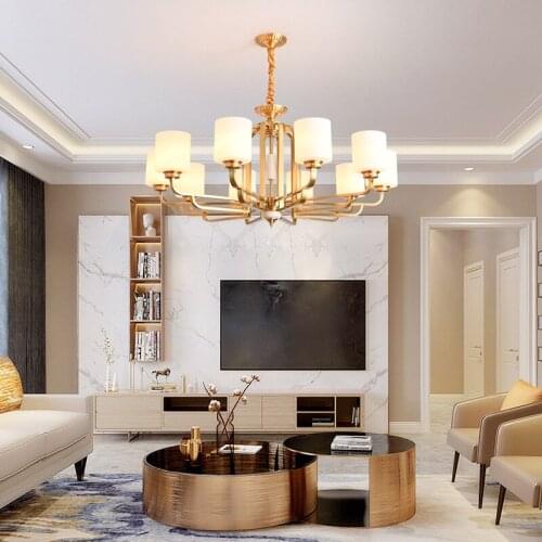 Glass LED Chandelier Modern Luxury Living Dining Room Hanging Lights Indoor Mounted Luminaire Copper Chandelier