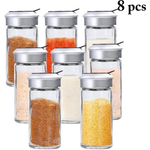 Kapmore 8pcs/set Seasoning Bottle Heat-Resistant Glass Seasoning Shaker Spice Bottle For Salt Pepper Kitchen Tools For Cooking