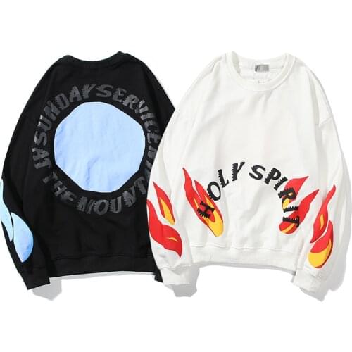 Kanye West Holy Spirit Flame Pattern Sweatshirt Men and Women Stanger Things Hip Hop Loose Hoody Streetwear Oversize Hoodies