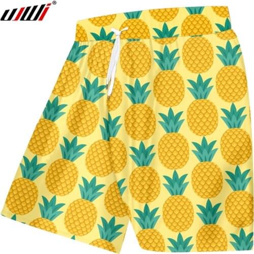 UJWI Summer Man Beach Shorts New Loose Casual 3D Printed Yellow Pineapple Streetwear Big Size Garment For Men Spring Shorts