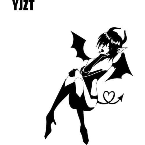 YJZT 14*18.4CM Smart Devil Cute Girl Covering The Body Vinyl Decals Car Sticker Black/Silver Advanced Design C20-0268