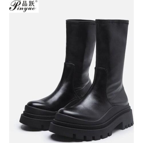 Size 40 Gothic Style Black Wedges Platform Trendy Cool Autumn Winter Motorcycles Boots Shoes Women Footwear