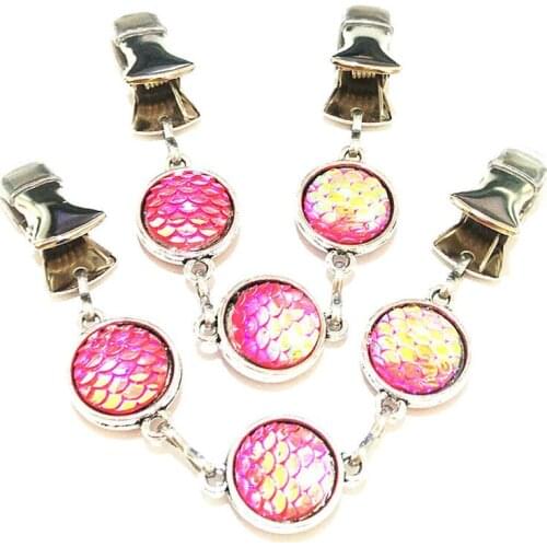 Ladies Girls Sweater Clip Round Mermaid Scales Jewelry Brooch Shawl Mittens Women Cardigan Guard Clips