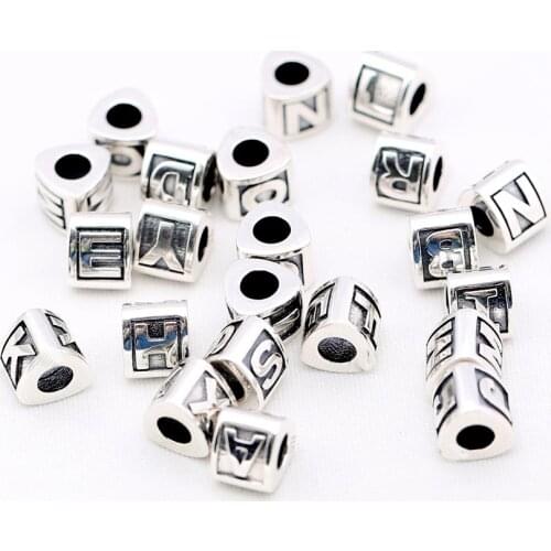 A-Z Authentic S925 Silver Bead Charm Vintage Triangle Alphabet 26 Letter Bead fit Pandora Bracelet Bangle DIY Jewelry