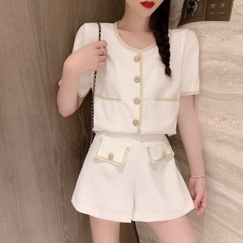 Elegant Suit Women 2 Piece Sets Summer Korean Chic Single-Breasted Short Sleeve Cropped Jacket + High Waist Shorts Suit Female