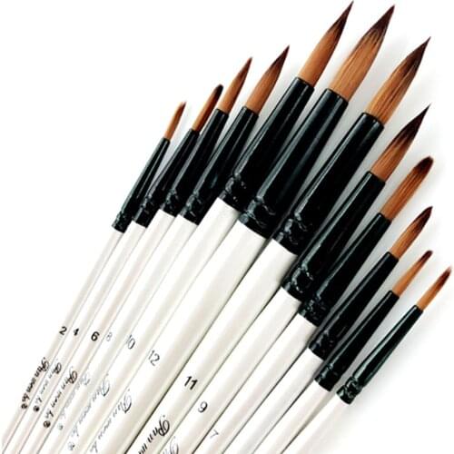 12Pcs Tip / Flat Paint Brushes Paint Brushes Set Artist Paint Brushes Set Acrylic Oil Watercolor Painting Craft Art Kit